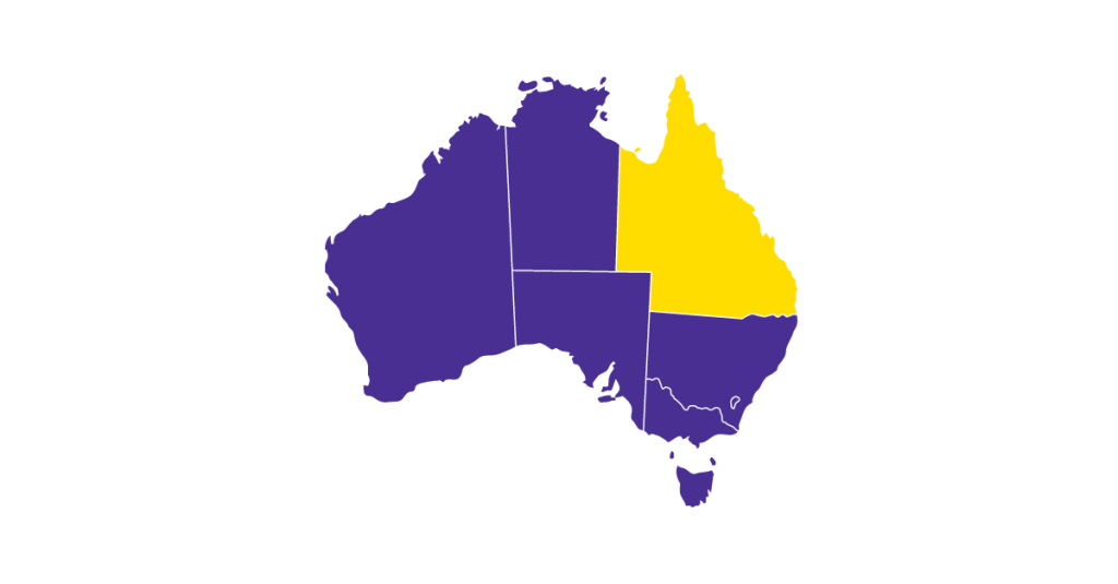 Purple Australia with Queensland in yellow