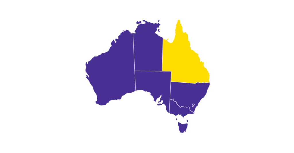 Purple Australia with Queensland in yellow