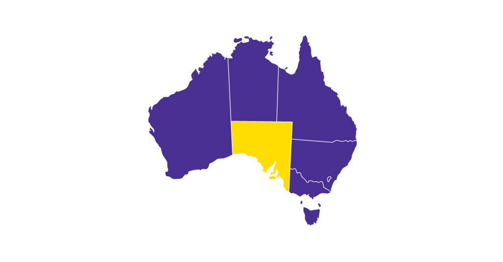 A purple Australia with SA in yellow