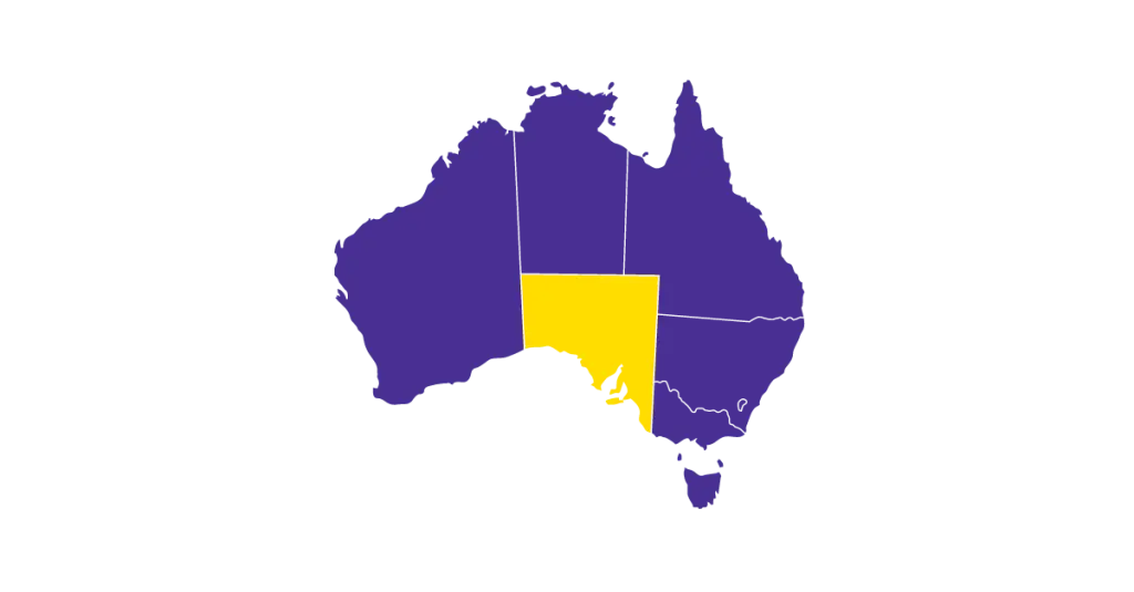 A purple Australia with SA in yellow