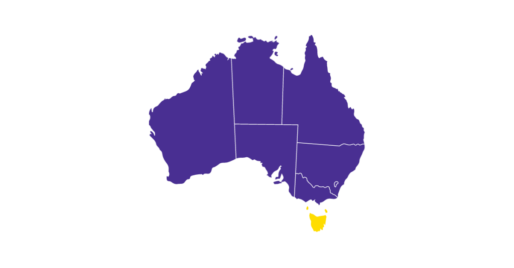 Purple Australia with yellow Tasmania