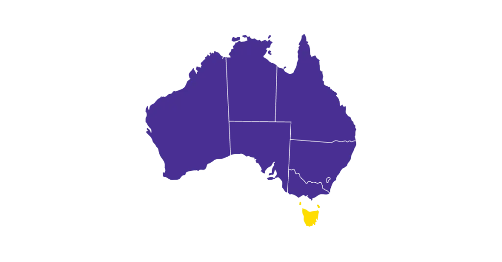 Purple Australia with yellow Tasmania